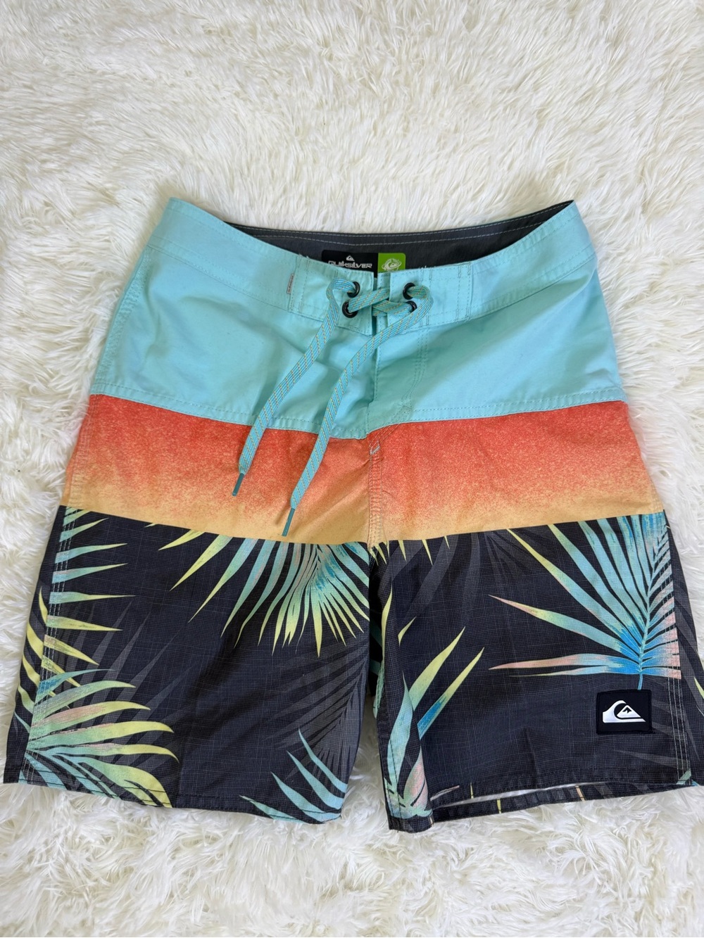 Quiksilver Boys Turquoise Orange Black Tropical Swim Trunks